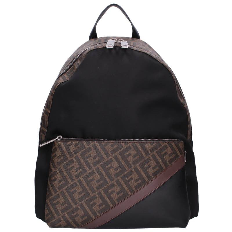 FENDI Zucca Nylon Leather Panel Backpack Black Size ONE SIZE