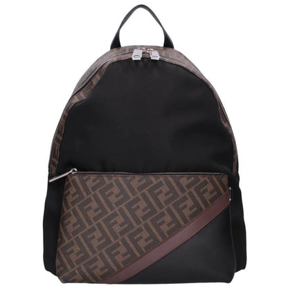 FENDI Zucca Nylon Leather Panel Backpack Black Size ONE SIZE