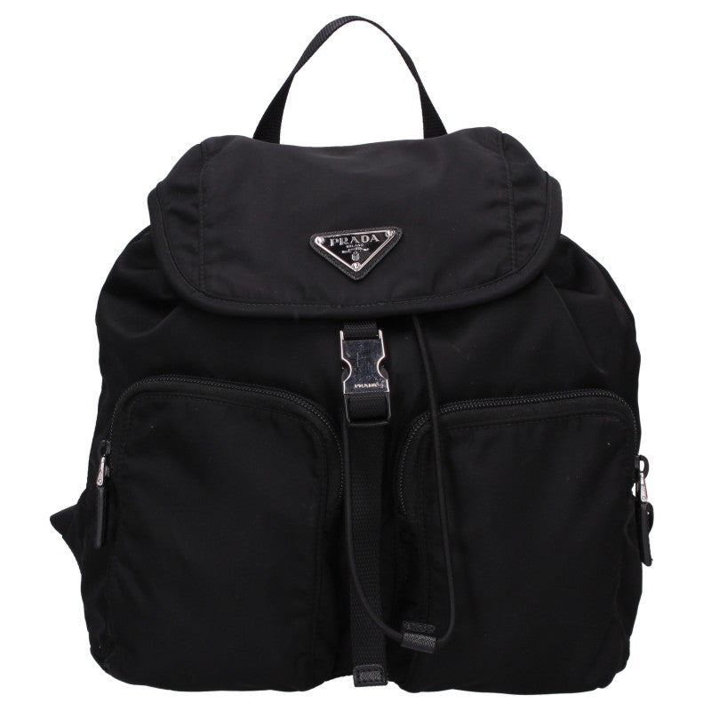 PRADA Logo Plate Front Double Nylon Backpack Size ONE SIZE