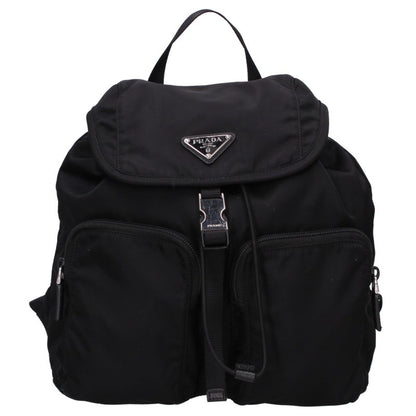 PRADA Logo Plate Front Double Nylon Backpack Size ONE SIZE