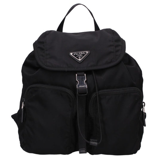 PRADA Logo Plate Front Double Nylon Backpack Size ONE SIZE