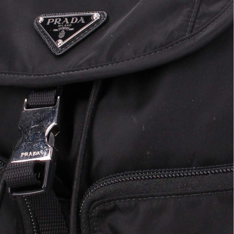 PRADA Logo Plate Front Double Nylon Backpack Size ONE SIZE