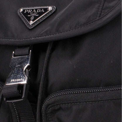 PRADA Logo Plate Front Double Nylon Backpack Size ONE SIZE