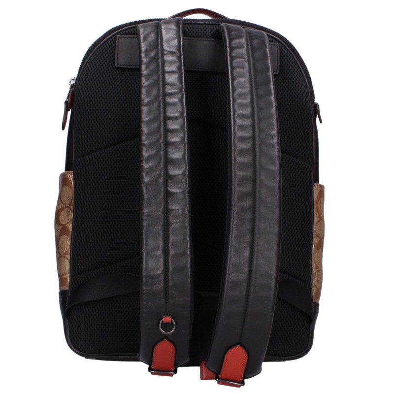COACH Beige Signature Logo Leather Trim Backpack