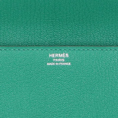 HERMES Cinhetic Chevre Clutch Bag Green/Silver Size ONE SIZE