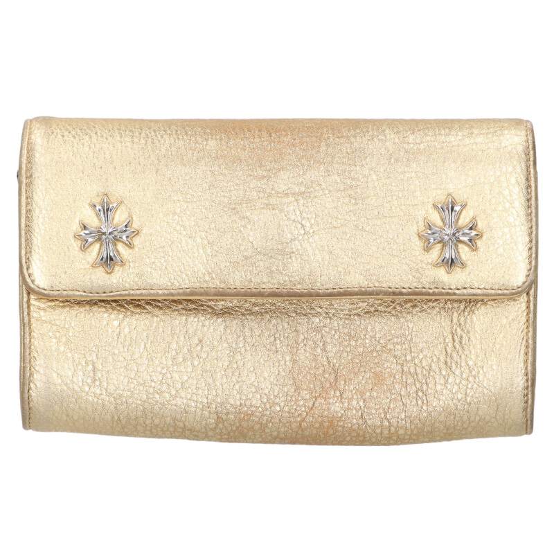 Chrome Hearts #4 Wave Quilted Leather Clutch Gold/Silver