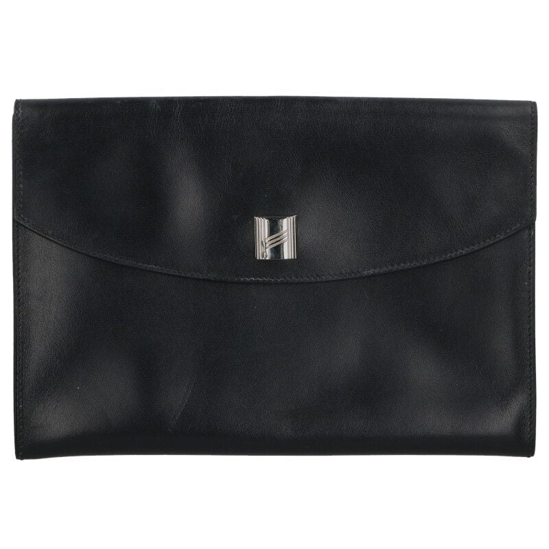 HERMES Pochette Rio Leather Clutch Bag Black Size ONE SIZE