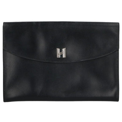 HERMES Pochette Rio Leather Clutch Bag Black Size ONE SIZE