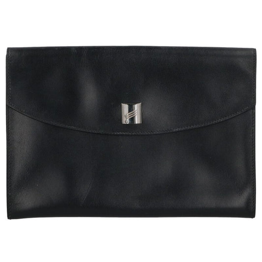 HERMES Pochette Rio Leather Clutch Bag Black Size ONE SIZE