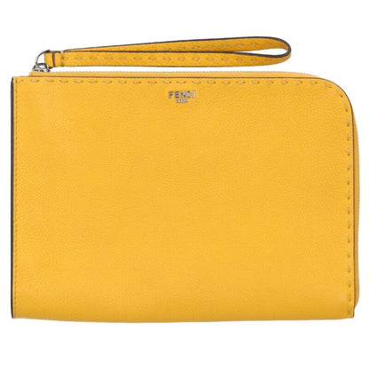 FENDI Selleria Slim Leather Clutch Bag Yellow Size ONE SIZE