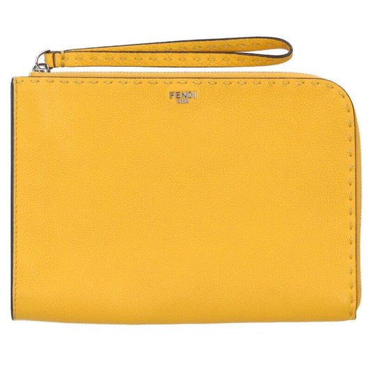 FENDI Selleria Slim Leather Clutch Bag Yellow Size ONE SIZE
