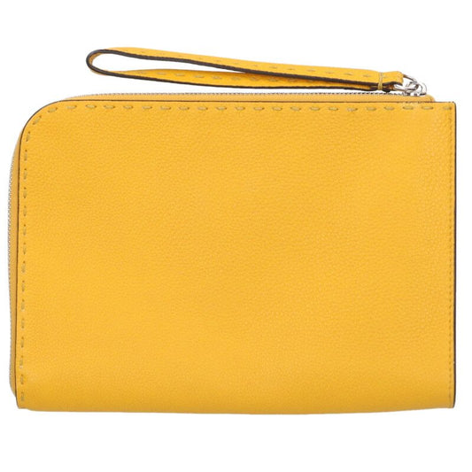 FENDI Selleria Slim Leather Clutch Bag Yellow Size ONE SIZE