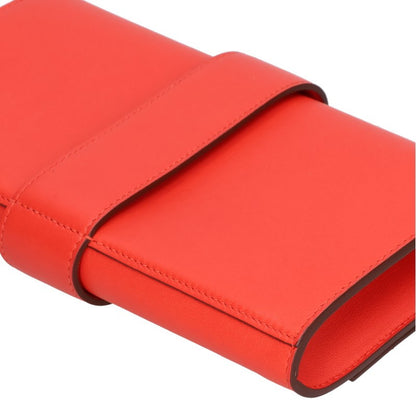 HERMES Medor 23 Gold HW Leather Clutch Red Size 23