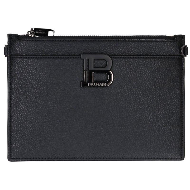 BALMAIN Logo Leather Clutch Black Size ONE SIZE