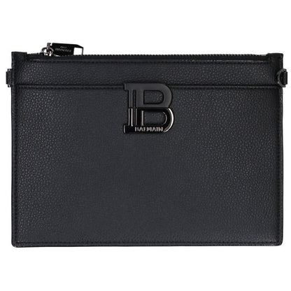 BALMAIN Logo Leather Clutch Black Size ONE SIZE