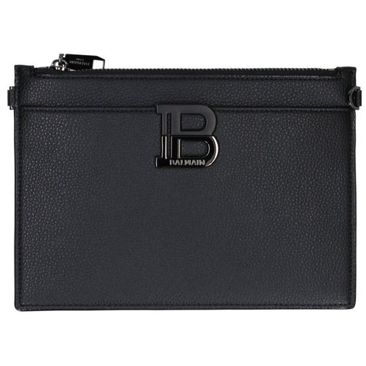 BALMAIN Logo Leather Clutch Black Size ONE SIZE