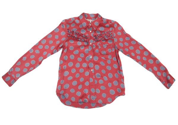 COMME des GARCONS Silk Yoke Frill Dot Shirt Pink Size S