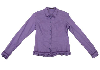 MARITHE Cotton Taping Frill Blouse Purple Size S