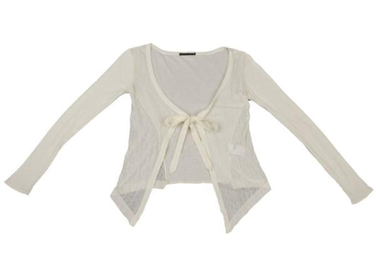 MARITHE Cotton Rayon Side Trim Rib Cardigan White Size S