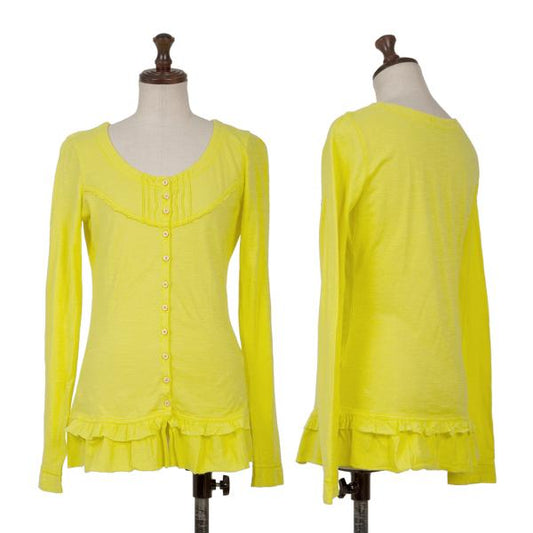 MARITHE Cotton Frill Hem Cardigan Lime Green Size S