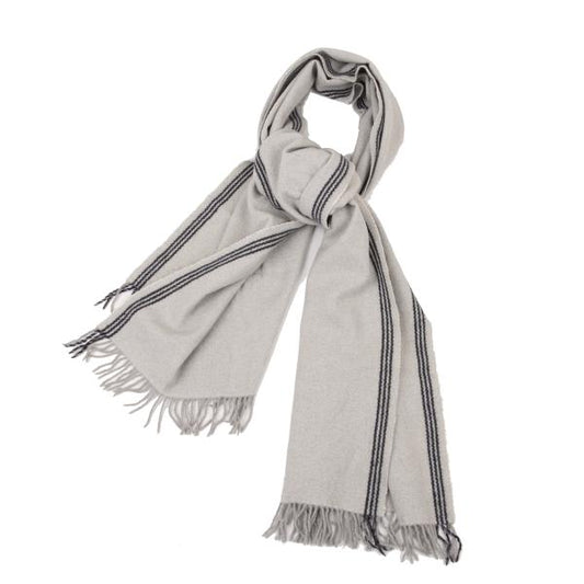 45rpm Wool Fringe Scarf Light Gray Navy