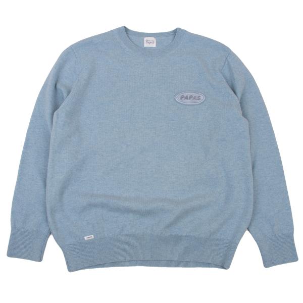 Papas Logo Patch Wool Knit Sweater Light Blue Size 50L