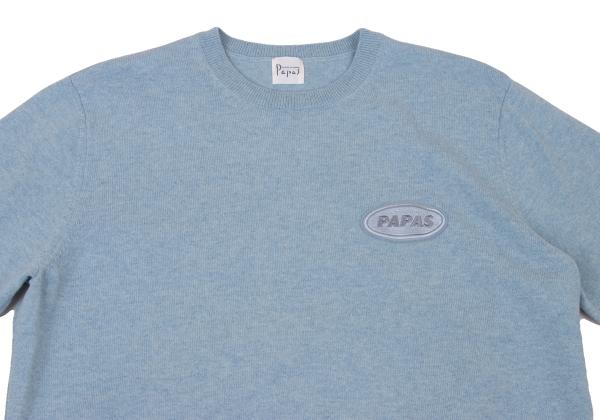 Papas Logo Patch Wool Knit Sweater Light Blue Size 50L