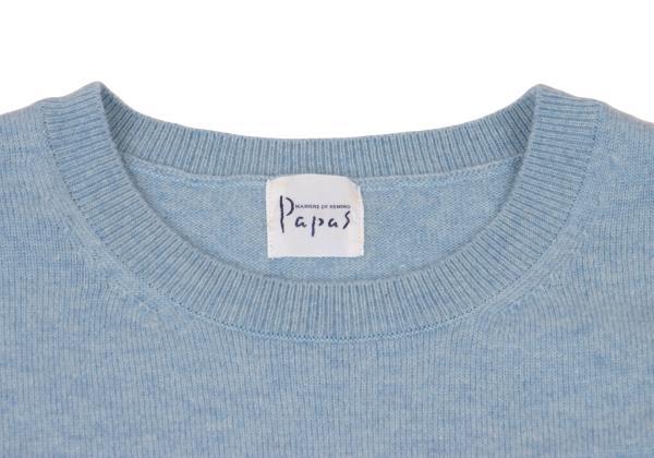 Papas Logo Patch Wool Knit Sweater Light Blue Size 50L