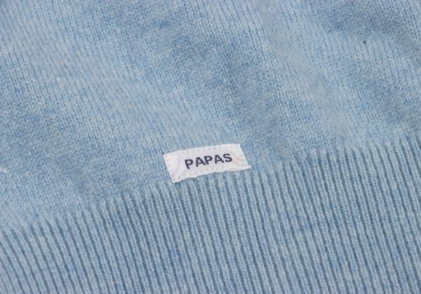 Papas Logo Patch Wool Knit Sweater Light Blue Size 50L