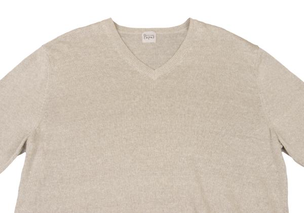 Papas Linen V-Neck Summer Knit Sweater Beige Size 50L