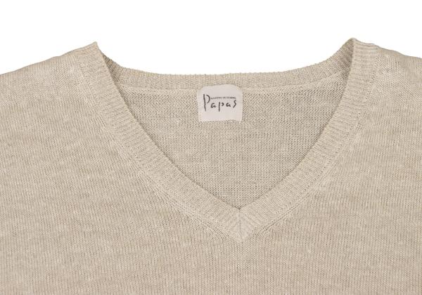 Papas Linen V-Neck Summer Knit Sweater Beige Size 50L
