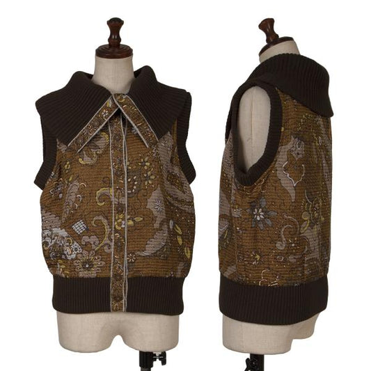 LEONARD Print Rib Knit Sleeveless Jacket Brown Size 9R