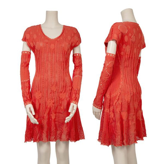 HIROKO BIS Stretch Mesh Arm Cover Dress Pink Size 9