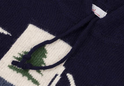 Papas Flag Intarsia Wool Knit Hoodie Blue Size M