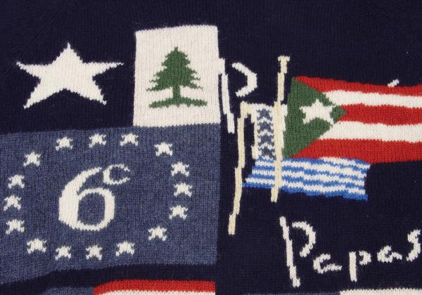 Papas Flag Intarsia Wool Knit Hoodie Blue Size M