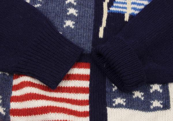 Papas Flag Intarsia Wool Knit Hoodie Blue Size M