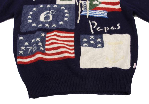 Papas Flag Intarsia Wool Knit Hoodie Blue Size M