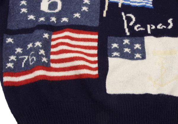 Papas Flag Intarsia Wool Knit Hoodie Blue Size M