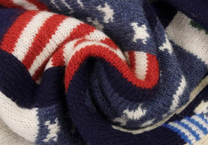 Papas Flag Intarsia Wool Knit Hoodie Blue Size M