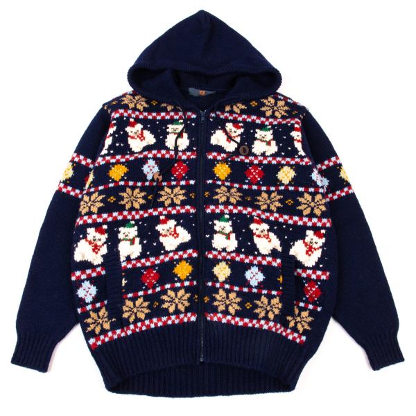 Karl Helmut Animal Fair Isle Zip Knit Sweater Blue Size M