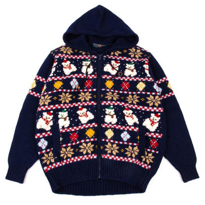 Karl Helmut Animal Fair Isle Zip Knit Sweater Blue Size M
