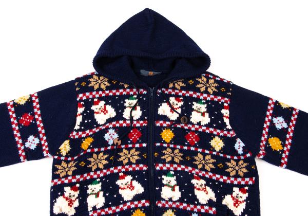 Karl Helmut Animal Fair Isle Zip Knit Sweater Blue Size M