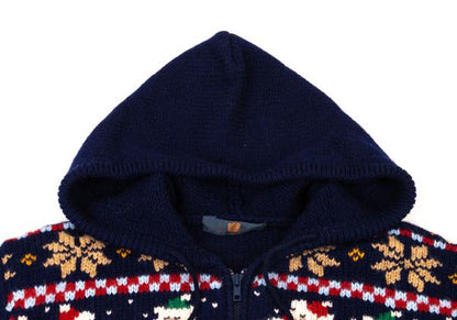 Karl Helmut Animal Fair Isle Zip Knit Sweater Blue Size M
