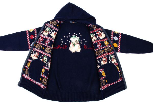 Karl Helmut Animal Fair Isle Zip Knit Sweater Blue Size M