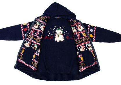 Karl Helmut Animal Fair Isle Zip Knit Sweater Blue Size M