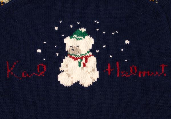 Karl Helmut Animal Fair Isle Zip Knit Sweater Blue Size M
