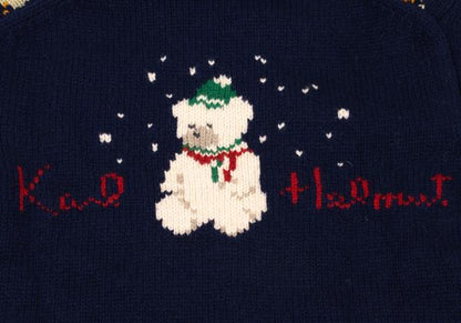 Karl Helmut Animal Fair Isle Zip Knit Sweater Blue Size M