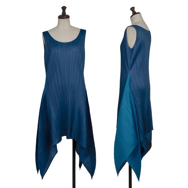 PLEATS PLEASE Pleated Bi-Color Dress Blue Size 2