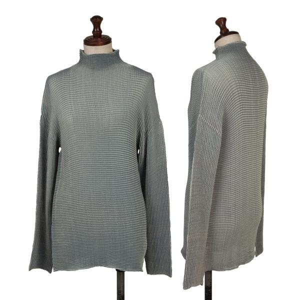 ISSEY MIYAKE Green Stretch Pleated Mock Neck Top Size M