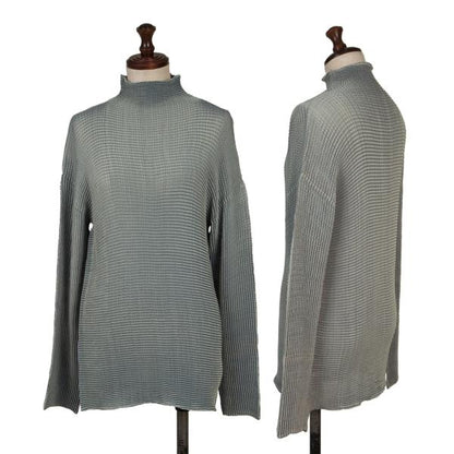 ISSEY MIYAKE Green Stretch Pleated Mock Neck Top Size M